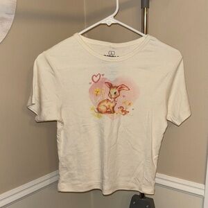 Cream Kids Shirt with Bunny Print